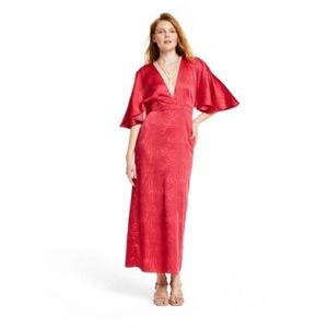Fe Noel X Target Palm Leaf Contrast Flutter Sleeve Satin Maxi Dress 10